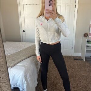 PLAYBOY Light Gray Hoodie with Pink Detail